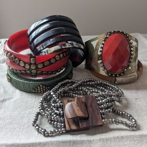 Lot Of Six Vintage Boho Bangles And Cuff Bracelets